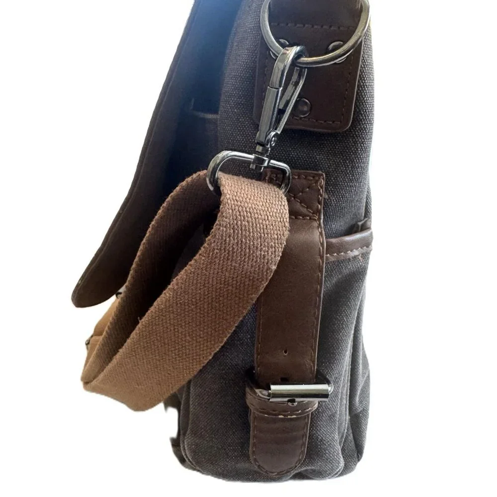 Vetelli Messenger, Laptop Computer Bag, Leather & Olive color canvas Adj strap